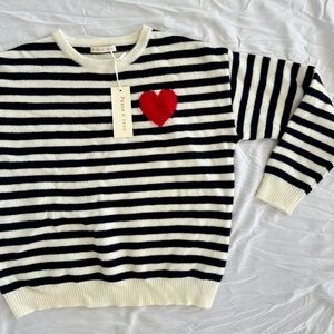 Super Soft Heart Knit Sweater - Navy and Cream Stripe Sweater Top NWT